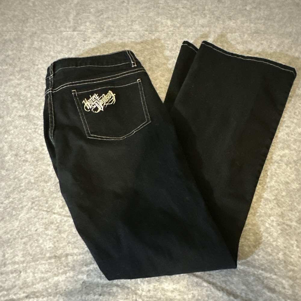 Women's Harley Davidson Flare Jeans Size 6 Dark Wash‎ Denim Biker Y2K